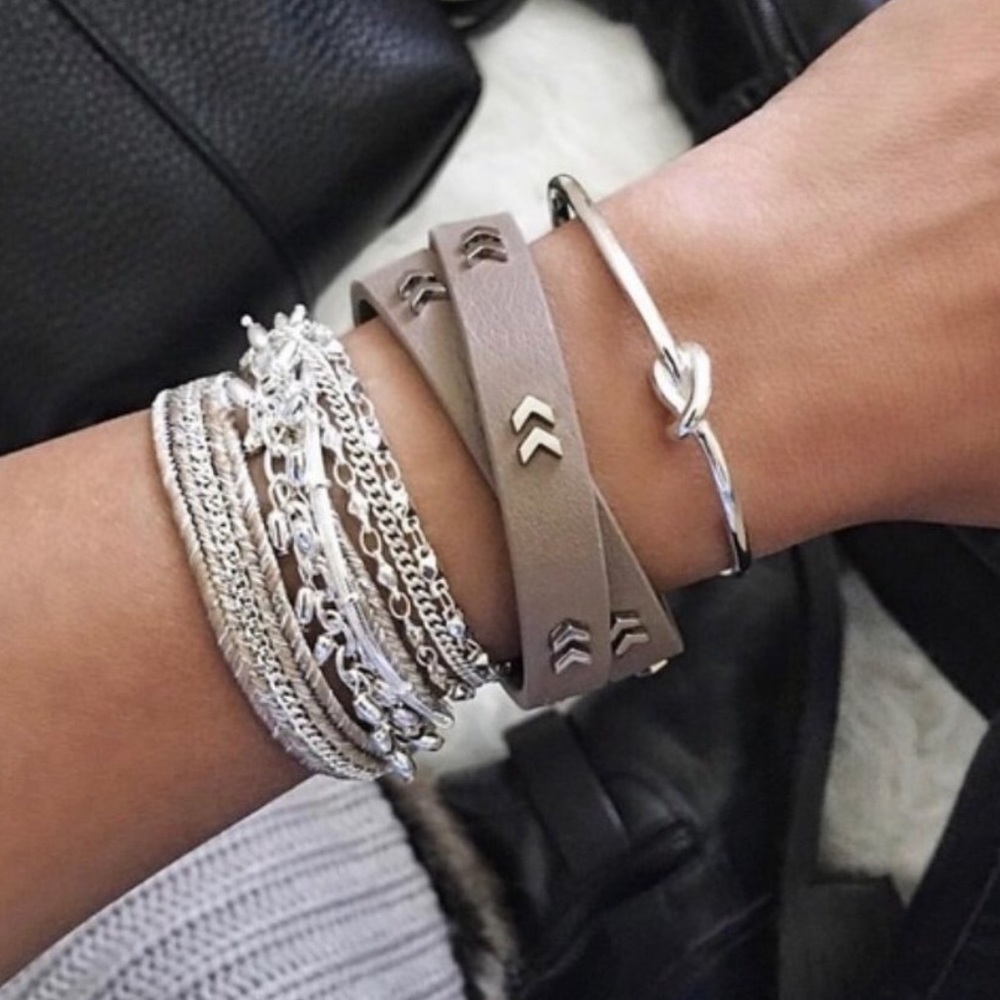 Stella & Dot Chevron Leather Wrap (silver)